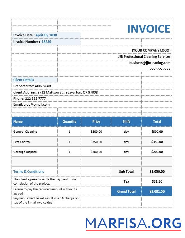 Realistic Commercial Cleaning Service Invoice Template